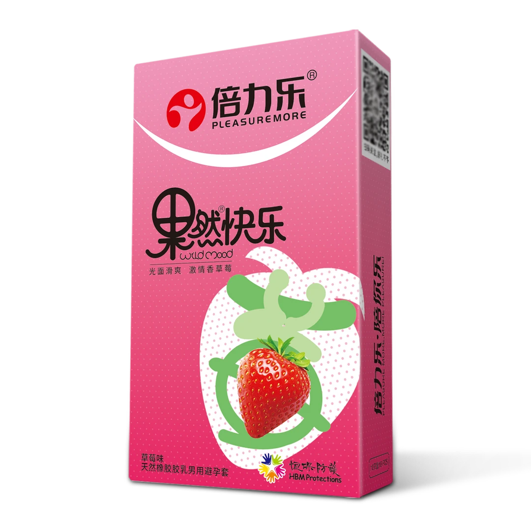 倍力乐001草莓味水果味 超薄安全套水润 天然橡胶胶乳男用避孕套