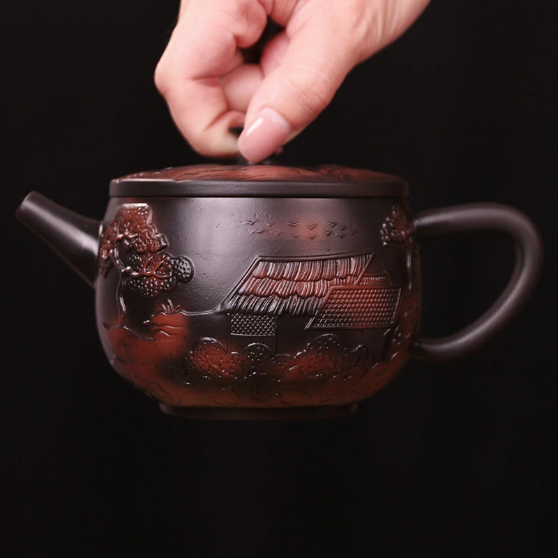 紫陶茶壶纯全手工江南古韵汉瓦壶可提可凤鸣可旋转茶壶ZH00429