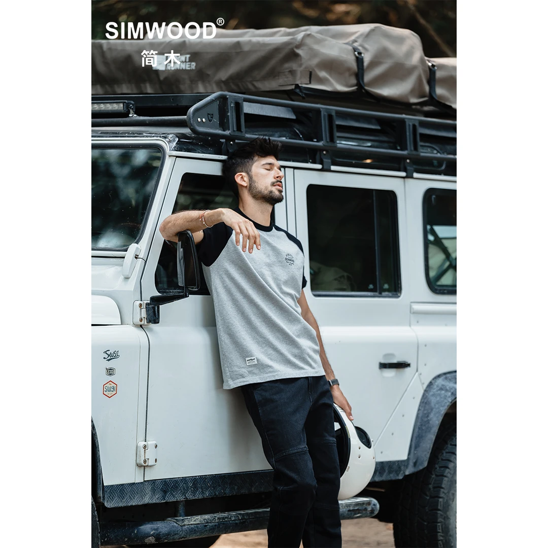 SIMWOOD/简木【标准宽松】265g印花插肩袖圆领短袖T恤男SM120153