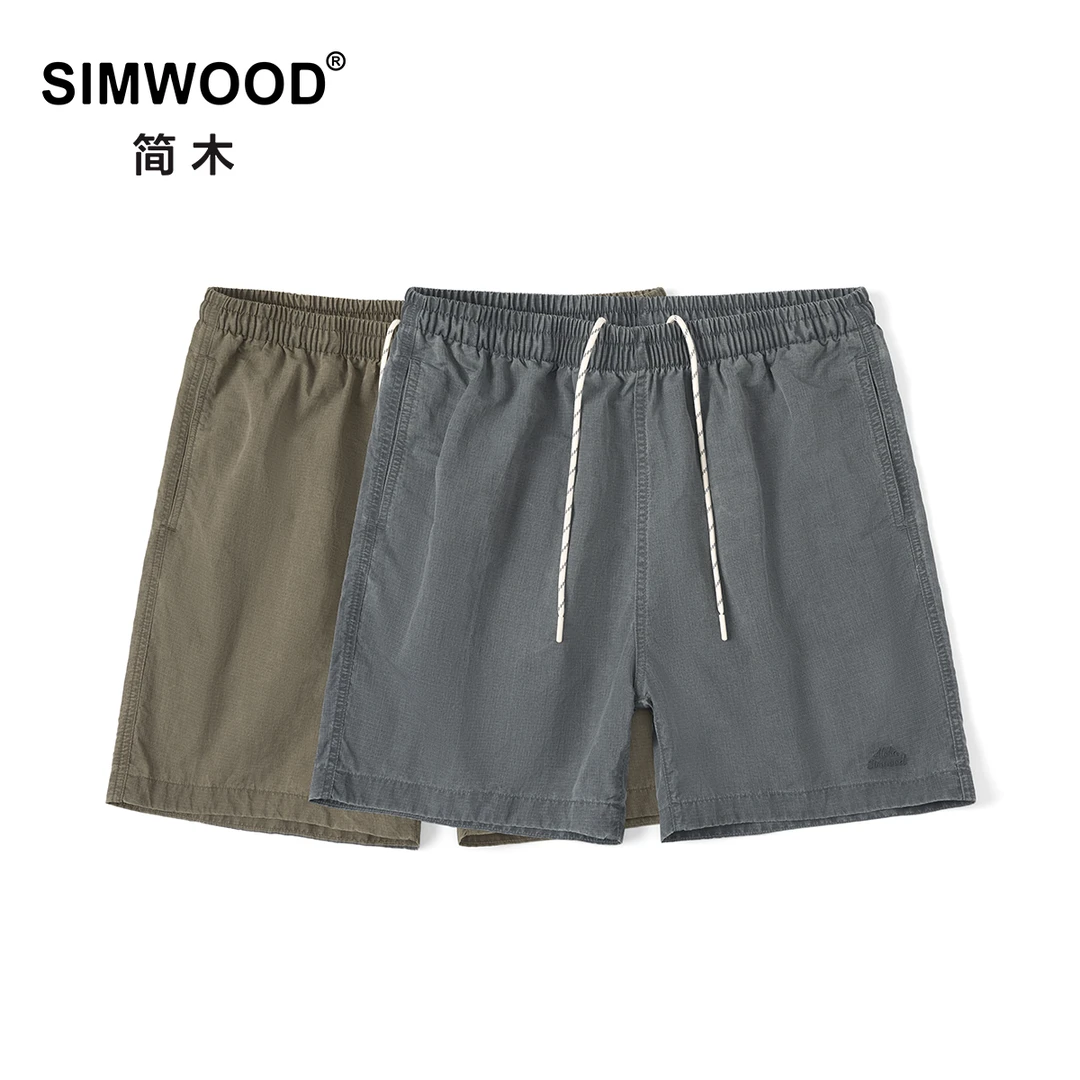 SIMWOOD/简木【宽松版】薄款水洗做旧沙滩休闲五分短裤SN210221B