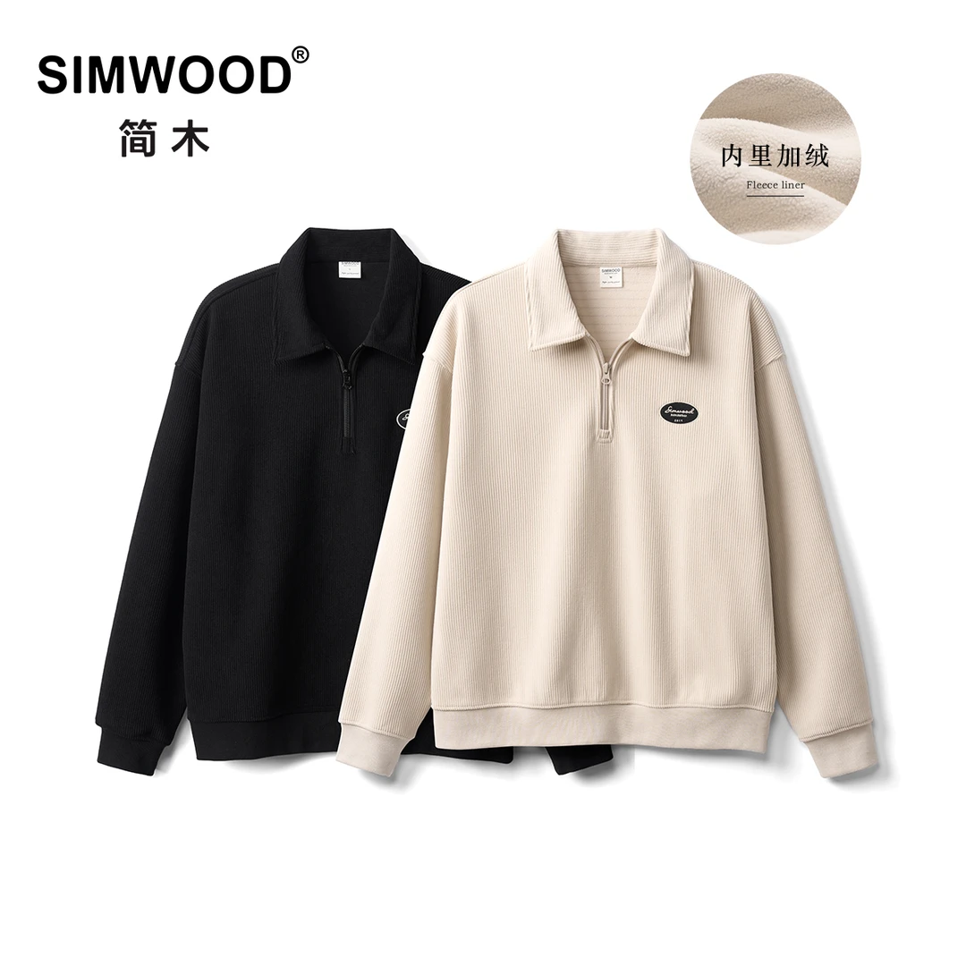 SIMWOOD/简木【超宽松版】470g复合灯芯绒半拉链卫衣男SN210637