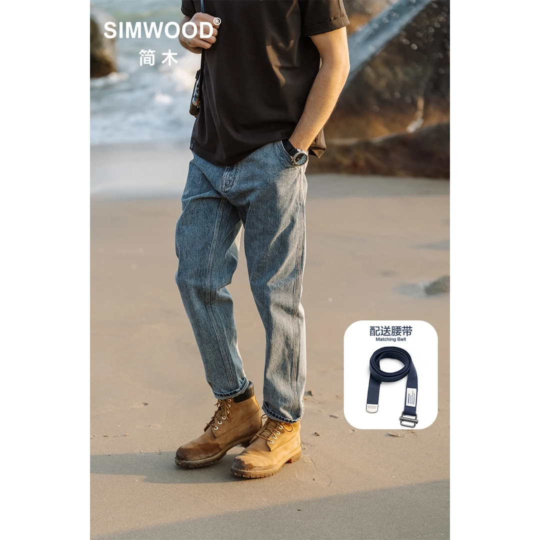 SIMWOOD/简木【LT02宽松锥形】12盎司水洗复古男士牛仔裤SM230007