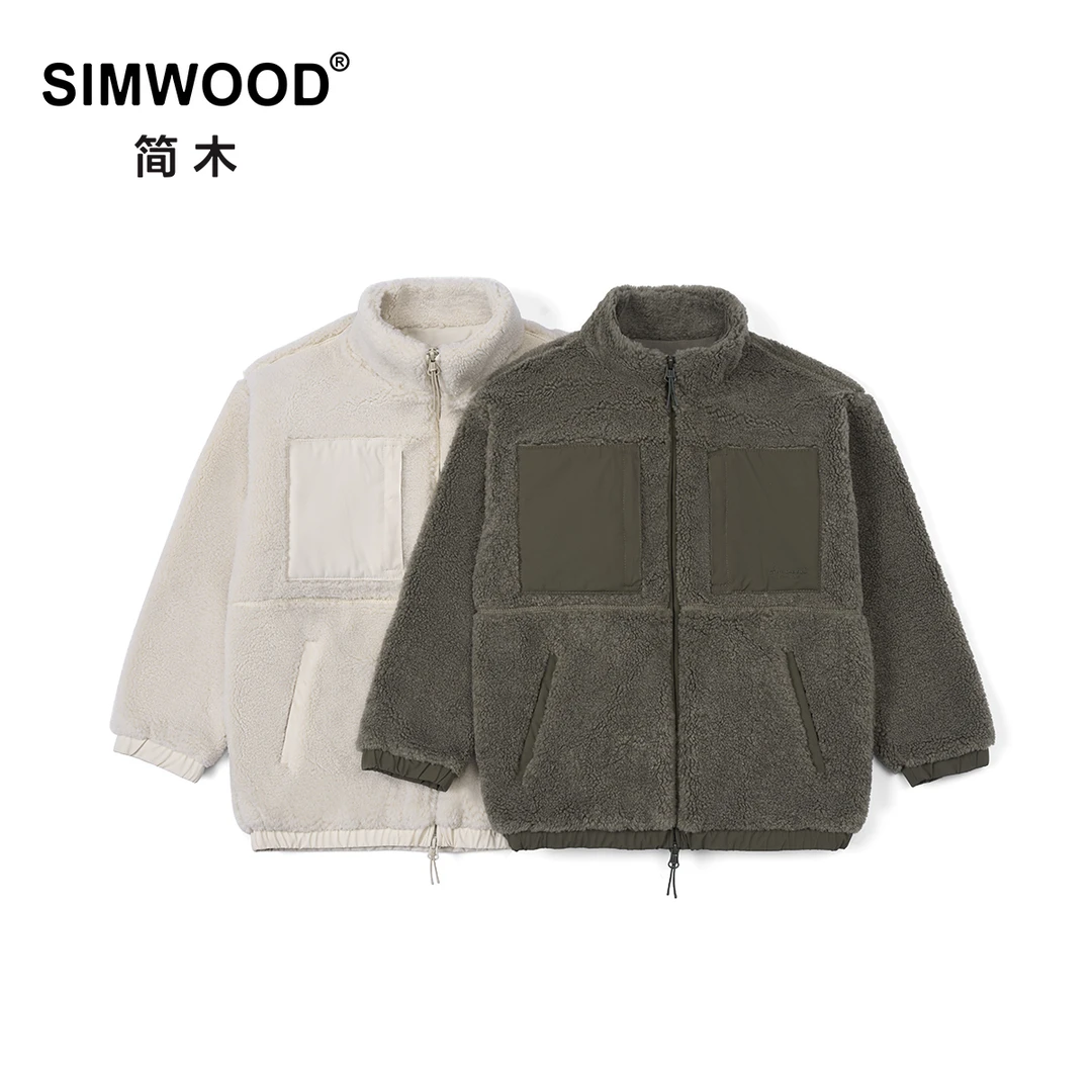 SIMWOOD/简木【宽松版型】儿童装仿羊羔绒立领保暖加厚外套SM210508