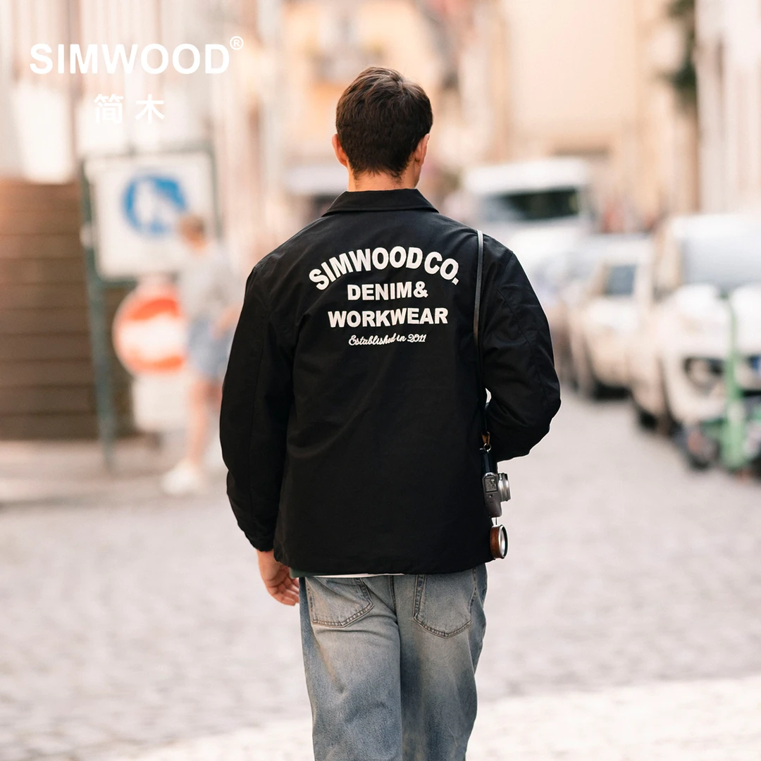 SIMWOOD/简木【宽松版】轻工装棉尼龙刺绣翻领教练夹克外套SN120455