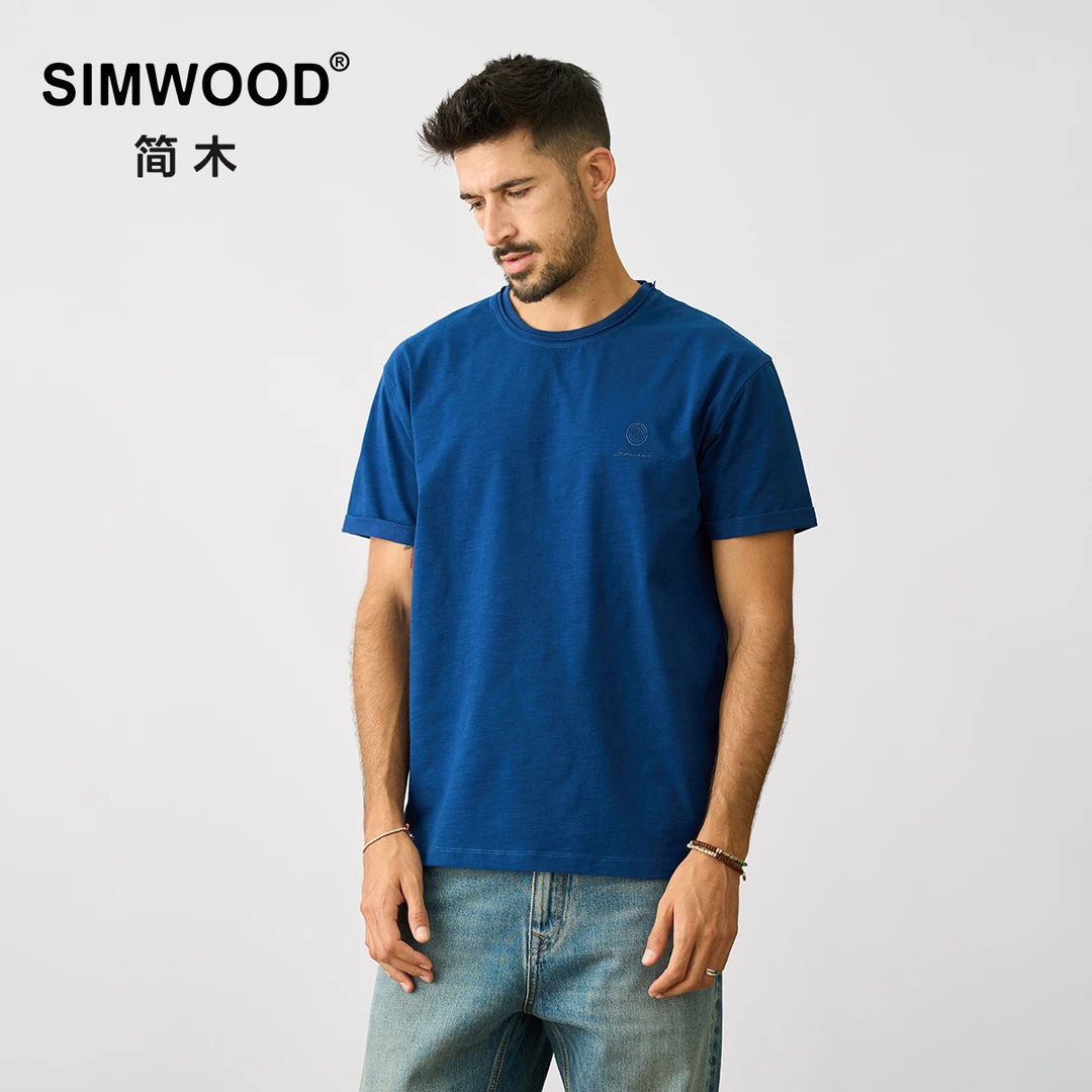 SIMWOOD/简木【宽松版型】240g竹节棉透气圆领男士短袖T恤SM120349