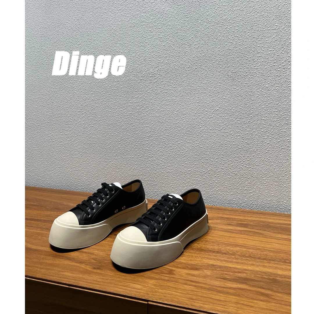 【DinGe】韩版厚底大头板鞋男女低帮复古休闲鞋系带百搭情侣鞋ins