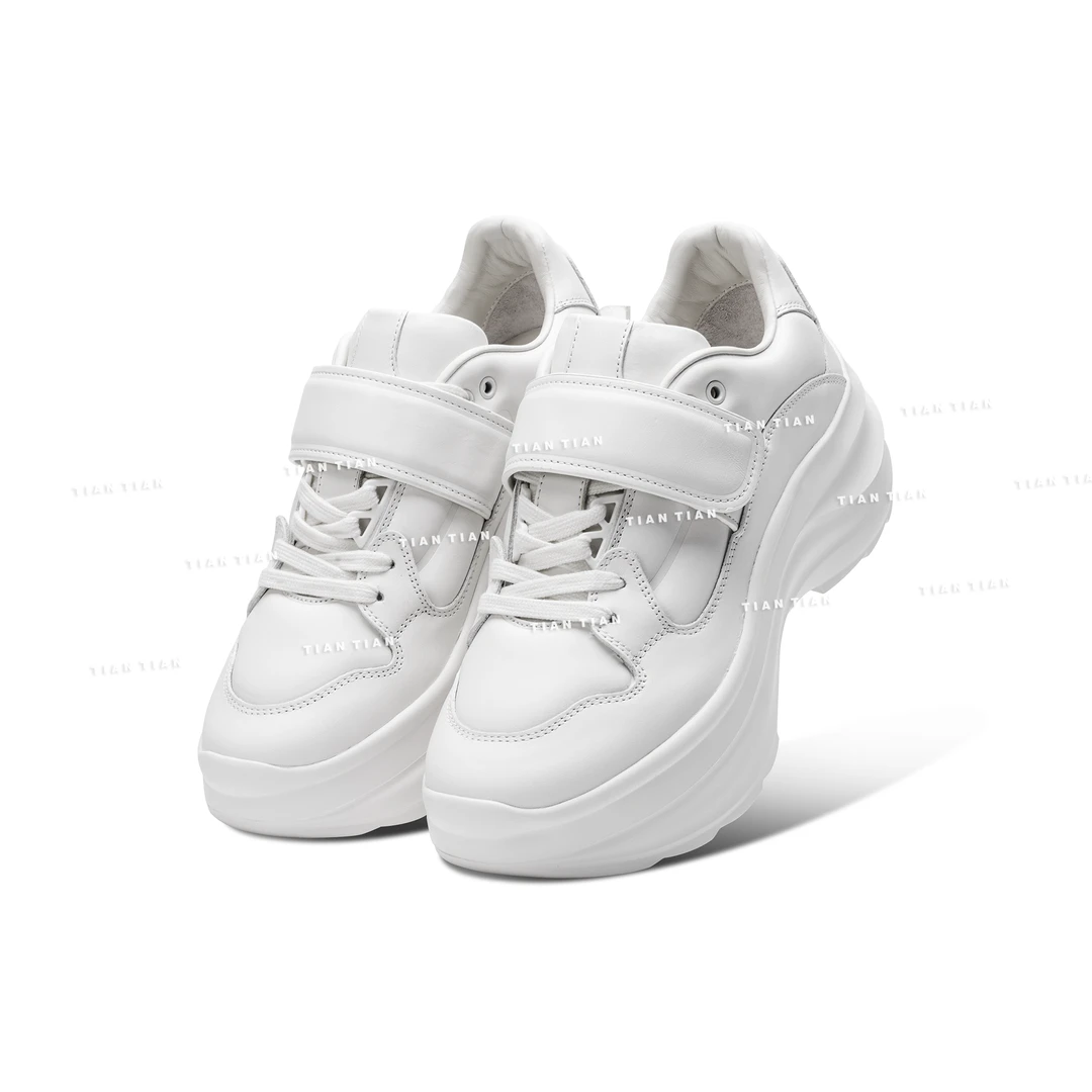 【田田】新品魔术贴厚底增高小白鞋6公分