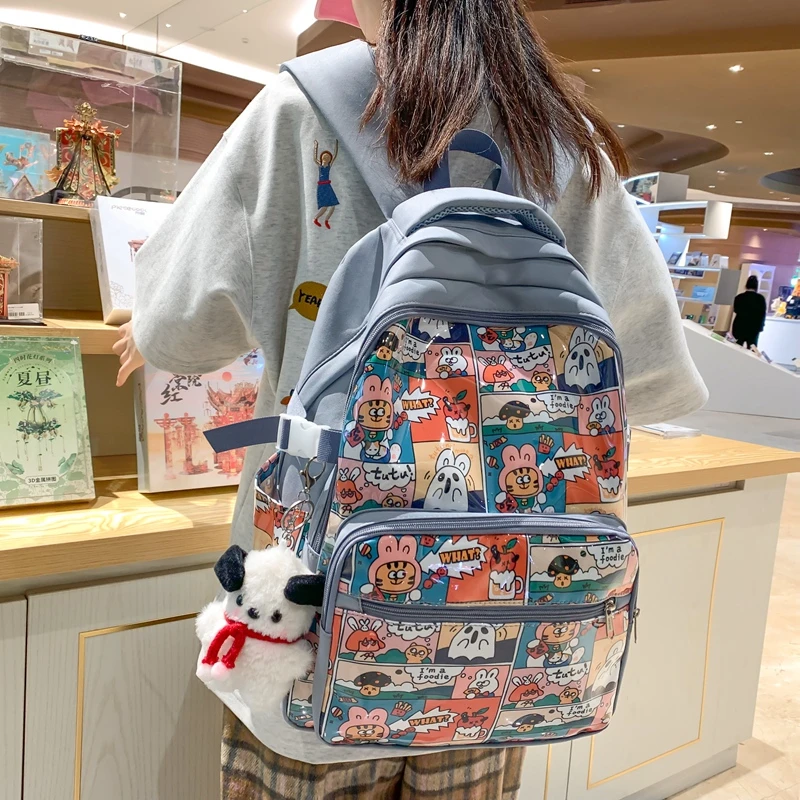 初中女中学生轻便简约大容量双肩包高中生大学生背包个性涂鸦女生