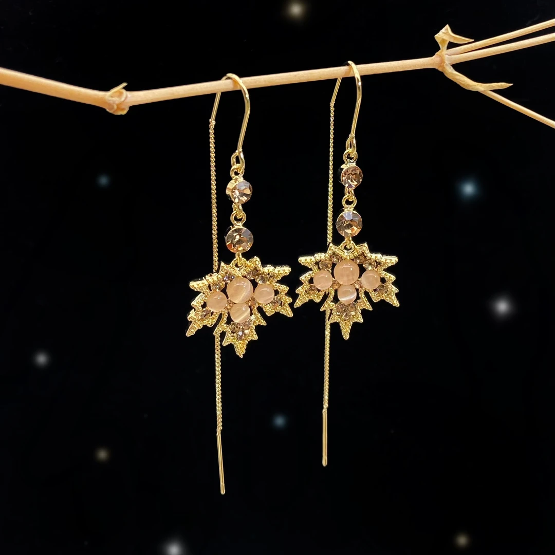 铜合金合成锆石耳饰 秋声入梦KL139 百搭时尚精致轻奢枫叶耳线