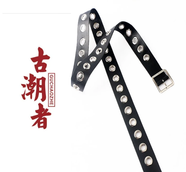 （一）（十三姨）男女同款时尚美式单排裤带装饰腰带带扣高档黑色复古