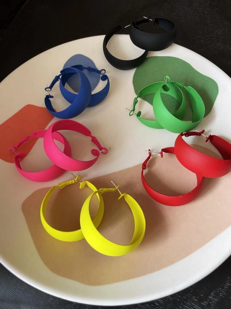 合金树脂耳饰 （一）糖果彩色圆圈耳环女时尚大耳圈耳饰
