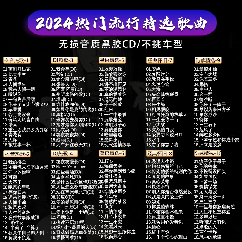 抖音热歌2024流行无损音质CD车载正版碟片粤语经典DJ音乐光盘