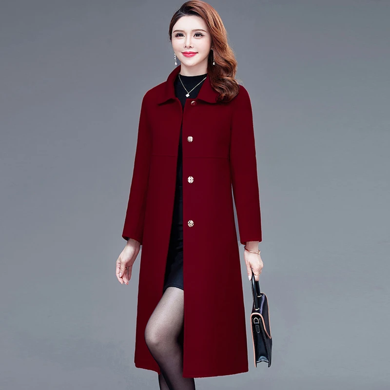 中年女装妈妈装双面呢羊毛大衣女2024秋冬新款韩版长款呢子外套