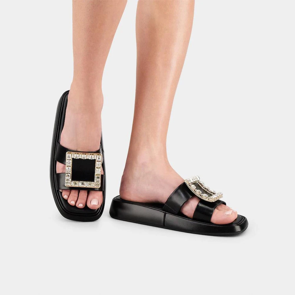 Roger Vivier/罗杰·维威耶【官网11600】女士钻扣牛皮拖鞋 RVW60930