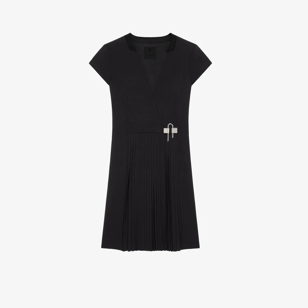 Givenchy/纪梵希【官网17500】 女士黑色收腰羊毛混纺U形锁扣连衣裙