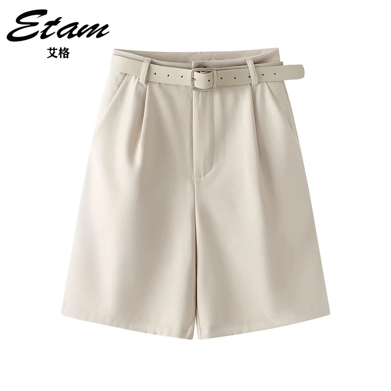 Etam/艾格夏季新款高腰穿搭西装短裤宽松直筒阔腿裤百搭五分裤