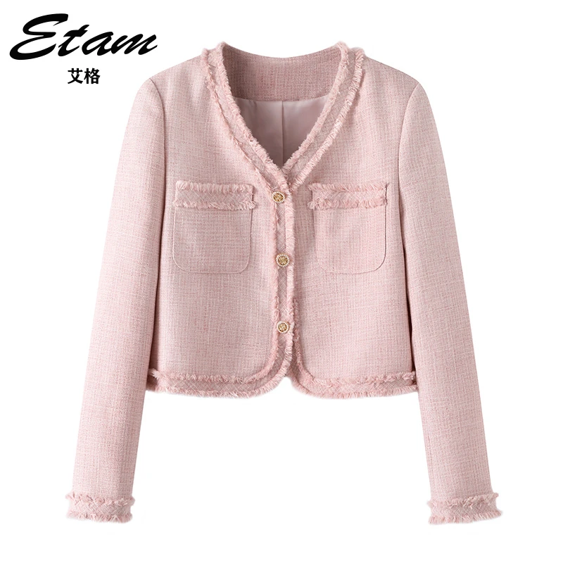 Etam/艾格粉色小香风短外套半身裙两件套减龄气质两件套设计感