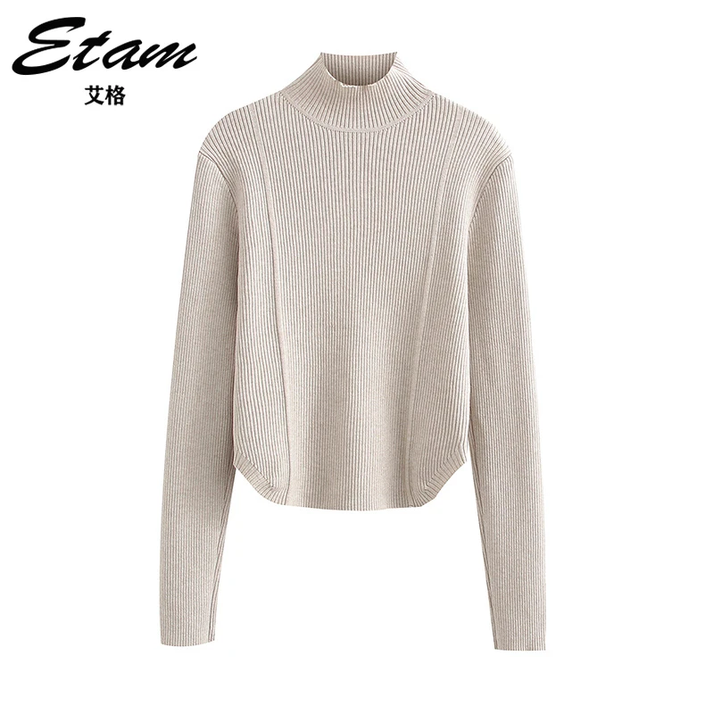 Etam/艾格秋冬新款半高领毛衣打底衫时尚气质设计针织衫百搭显瘦