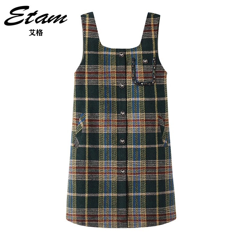 Etam/艾格法式吊带格纹背心裙2025春秋新款宽松显瘦穿搭连衣裙