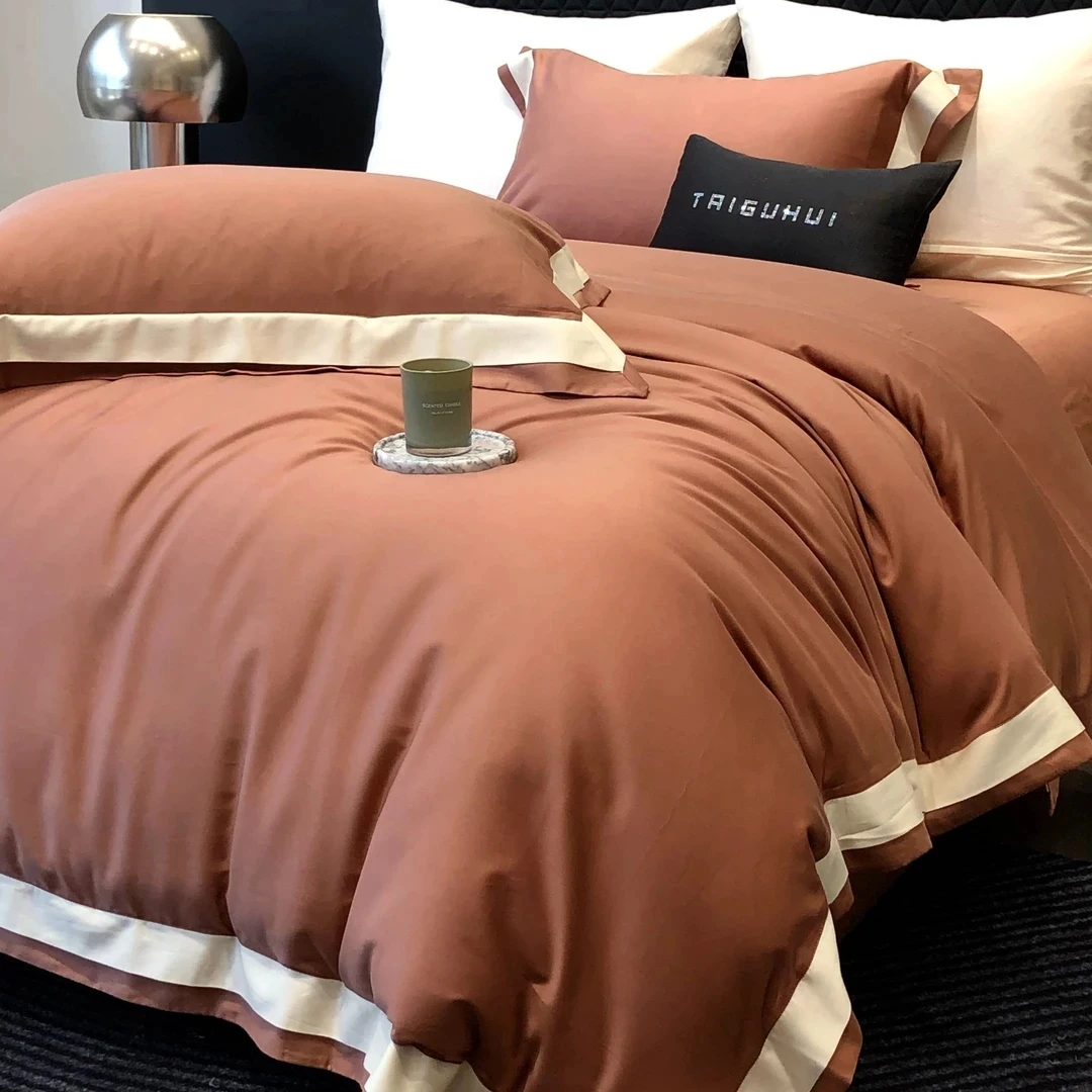【圣彼得】纯色天丝棉磨毛床单轻奢夏季四件套全棉被套罩床上用品