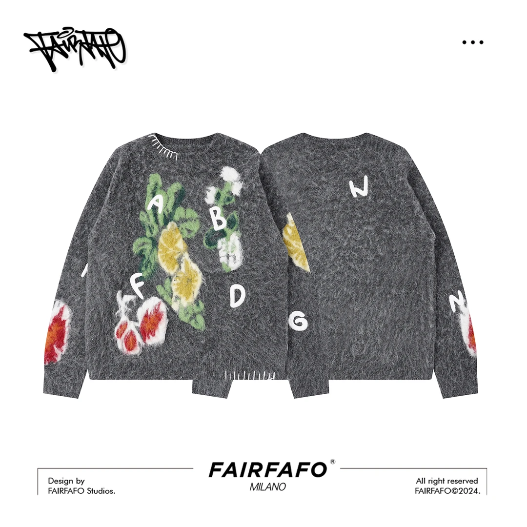 FAIRFAFO林肉肉【花朵毛衣】绵羊毛圆领提花刺绣毛衣复古CY4MD0110