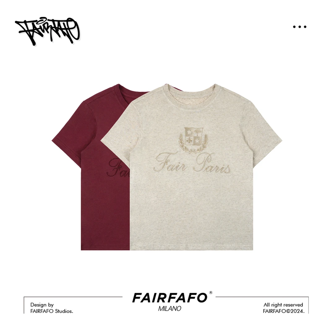 FAIRFAFO林肉肉【简彩都市绣花短袖】圆领重工短袖t恤女TXAL45075