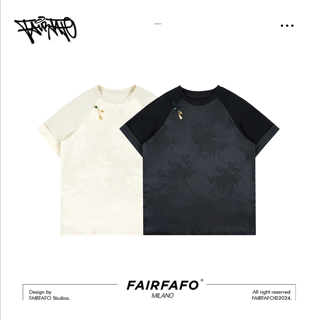 FAIRFAFO林肉肉【新中式提花拼接短袖】SY24DX160时尚休闲夏季宽松