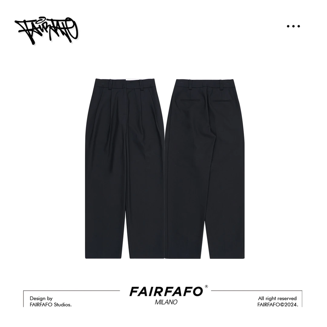 FAIRFAFO林肉肉 中腰休闲纯色春季阔腿宽松垂感西装长裤22KZ2010