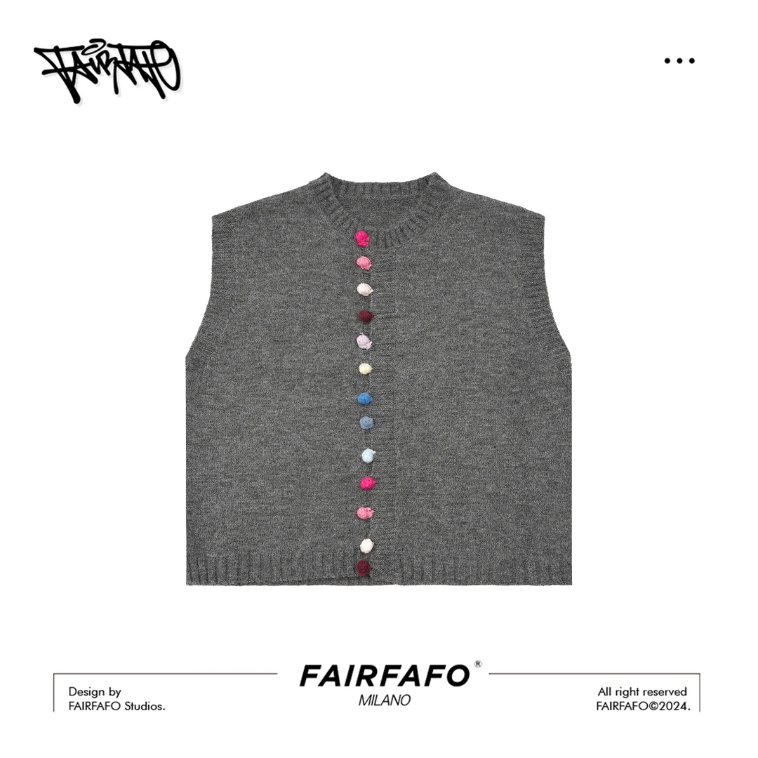 FAIRFAFO林肉肉【彩色纽扣背心】XG24BX780圆领开衫时尚休闲百搭