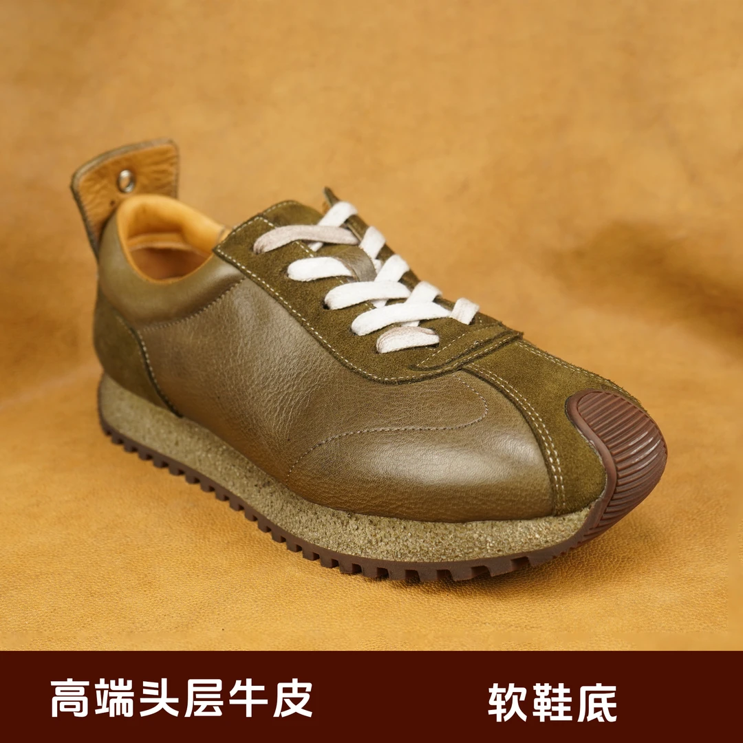 男款休闲真皮头层牛皮运动鞋防滑复古系带