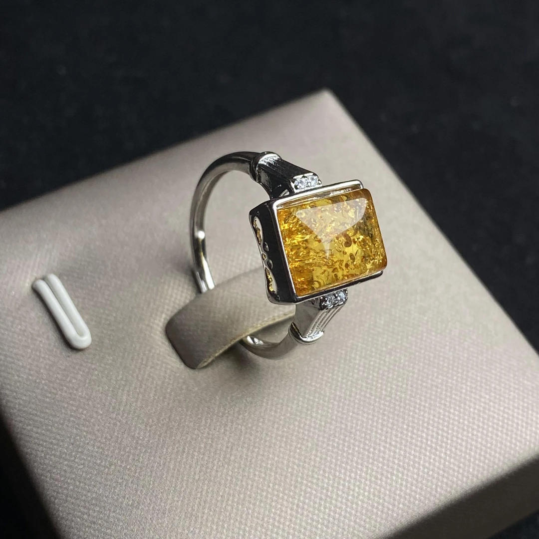 (D94)花珀方形戒指铜戒精美开口戒（多样性发货发其中一件）