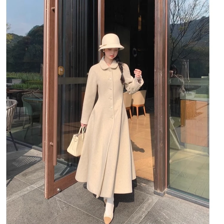 法式留洋富家千金感毛呢外套女秋冬高级感收腰气质呢子大衣中长款