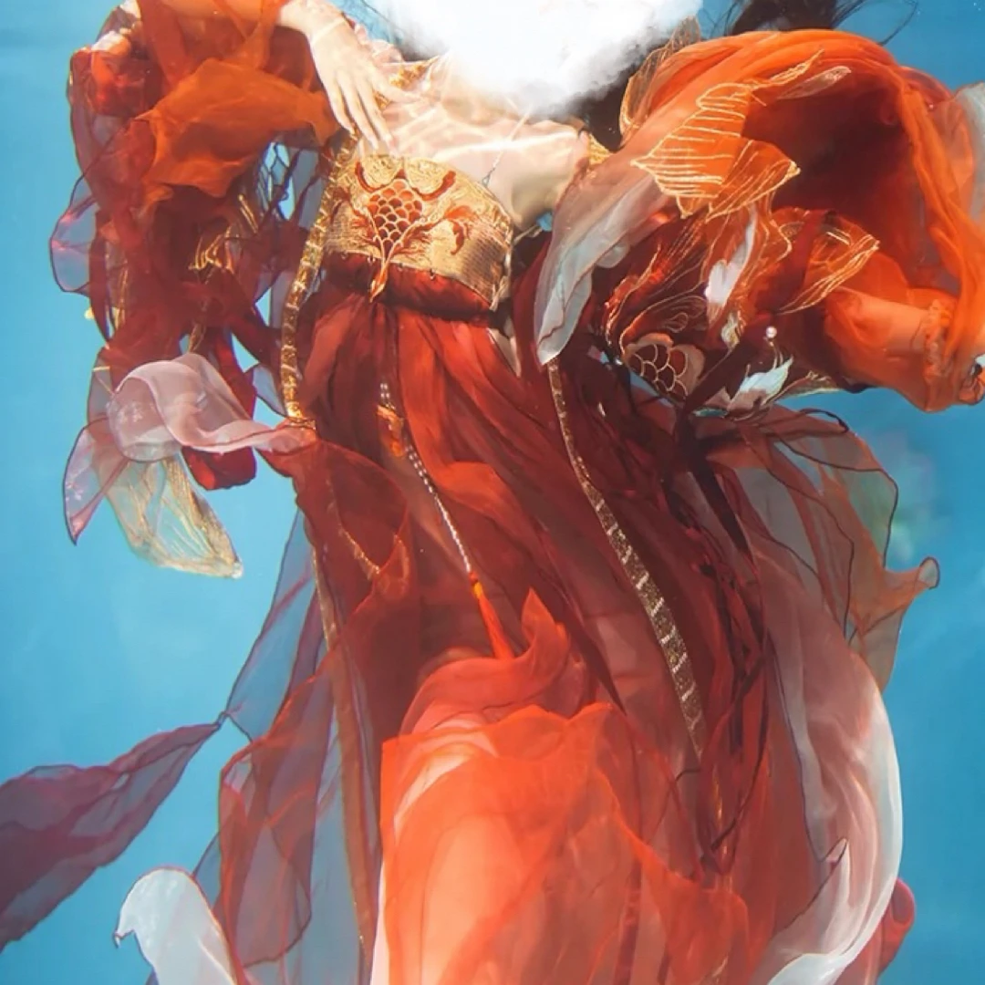 锦鲤原创重工刺绣大袖衫齐胸裙汉服女拖尾现货套装夏古风日常仙女