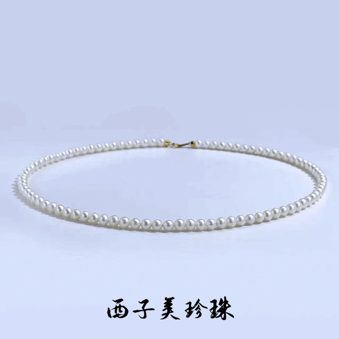 【夏季必备】18K金扣小米baby珍珠项链3-4mm 极光 锁骨链经典小米珠