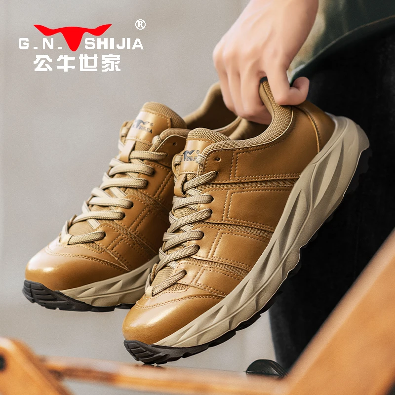 公牛世家增高透气轻奢男鞋秋季休闲百搭增高男士运动潮鞋厚底男鞋