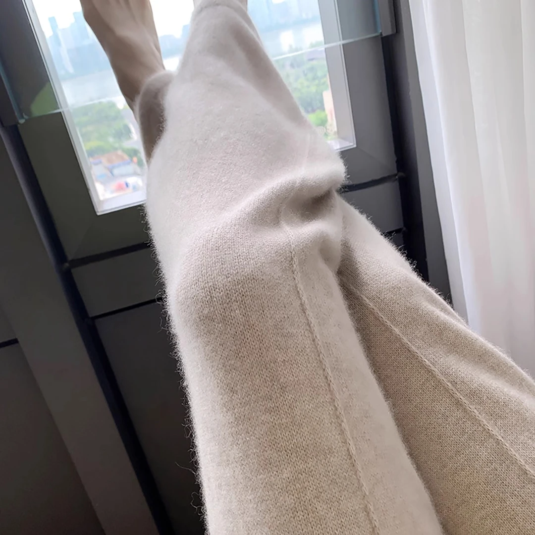 秋冬羊绒阔腿裤女100山羊绒外穿垂坠感宽松针织休闲裤子直筒长裤