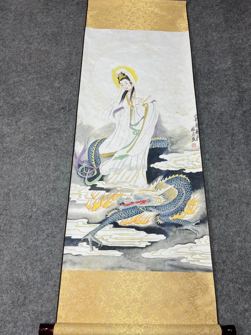 精装精裱45×140《御龙观音》流行中国风家居软装首选