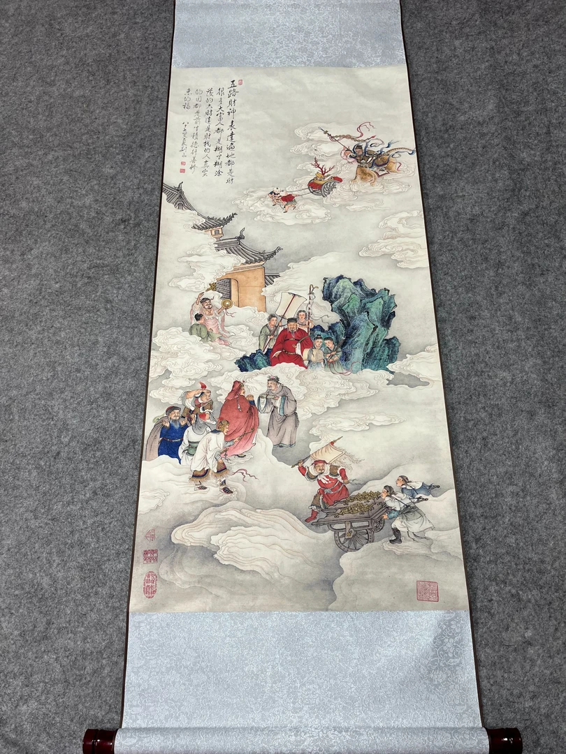 精装精裱45×140《五路财神》流行中国风家居软装首选