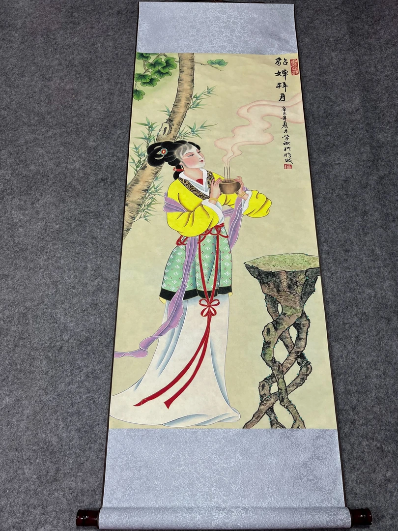 精装精裱45×140《貂蝉拜月》流行中国风家居软装首选  四大美女