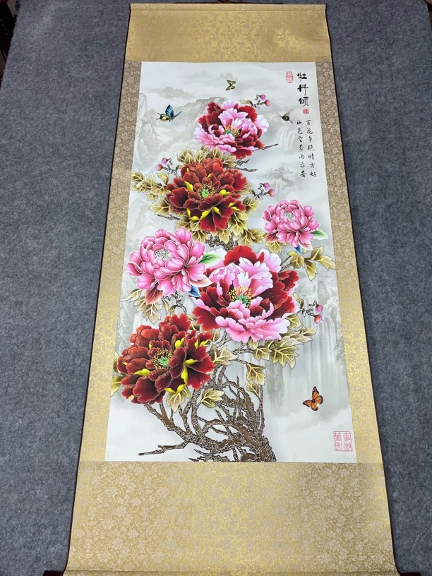 精装精裱60×160《牡丹颂》国画颂