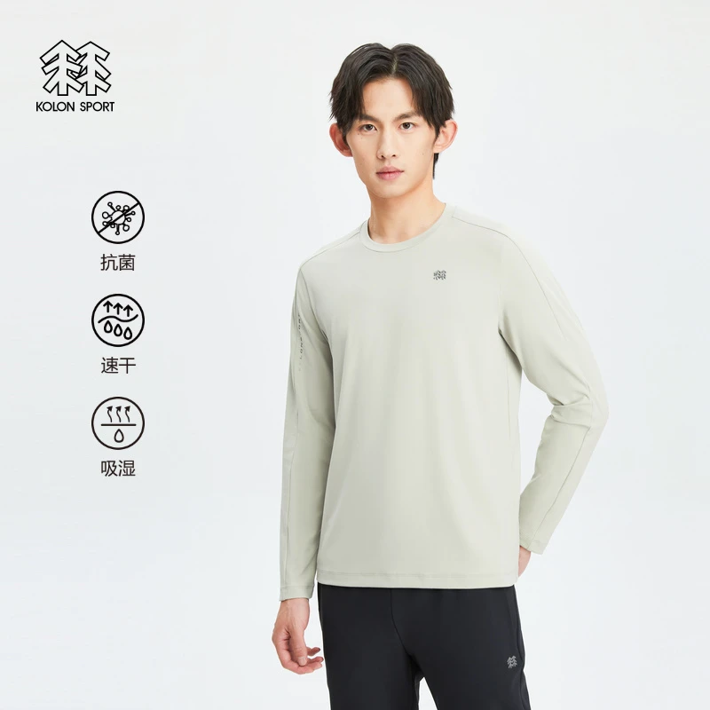 KOLON SPORT可隆户外休闲衣男速干运动内搭微拉绒抗菌圆领长袖T恤