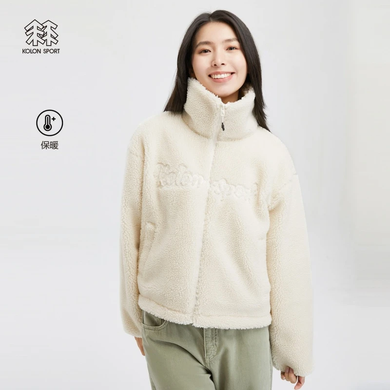 KOLON SPORT可隆抓绒衣女户外运动保暖外套宽松版抓绒夹克休闲衣