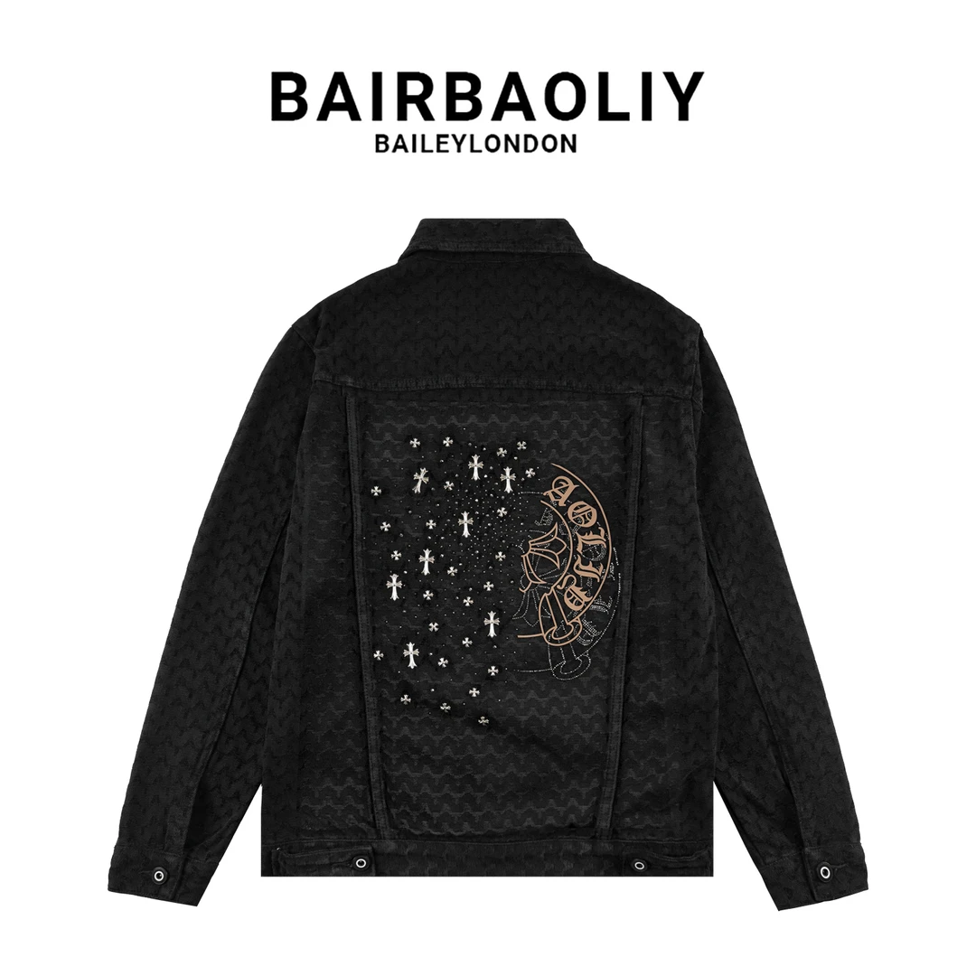 BAIRBAOLIY重工满天星烫钻款小香风修身版型高奢牛仔夹克外套男装