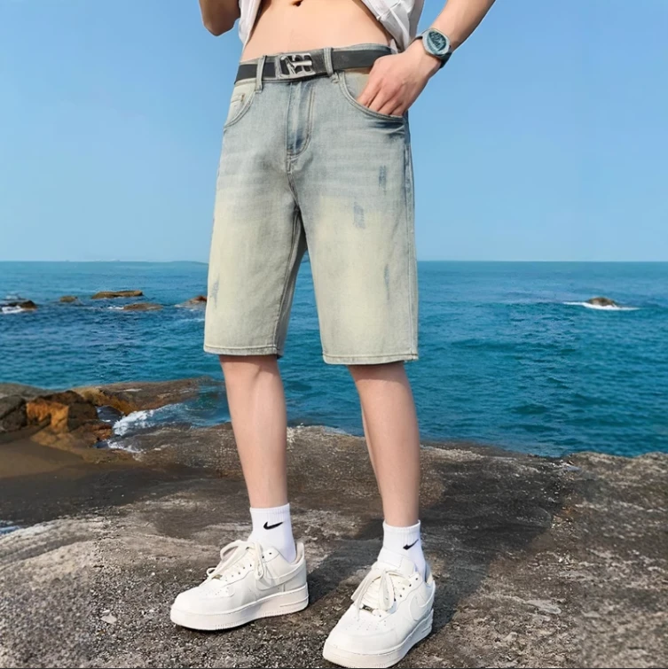 BAIRBAOLIY美式潮牌夏天牛仔短裤男士水洗怀旧复古直筒修身休闲裤