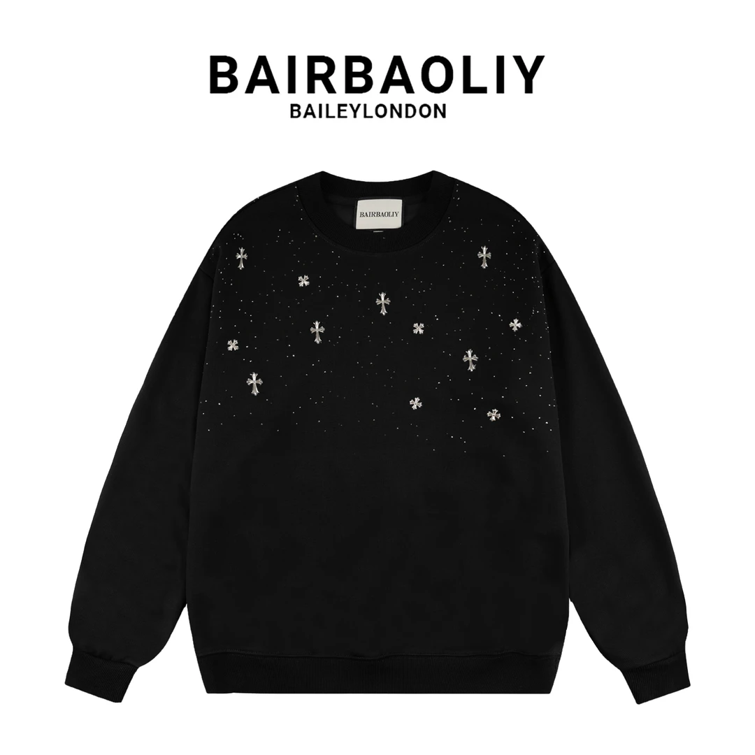 BAIRBAOLIY秋冬新款时尚满天星烫钻潮流百搭男士休闲长袖圆领卫衣