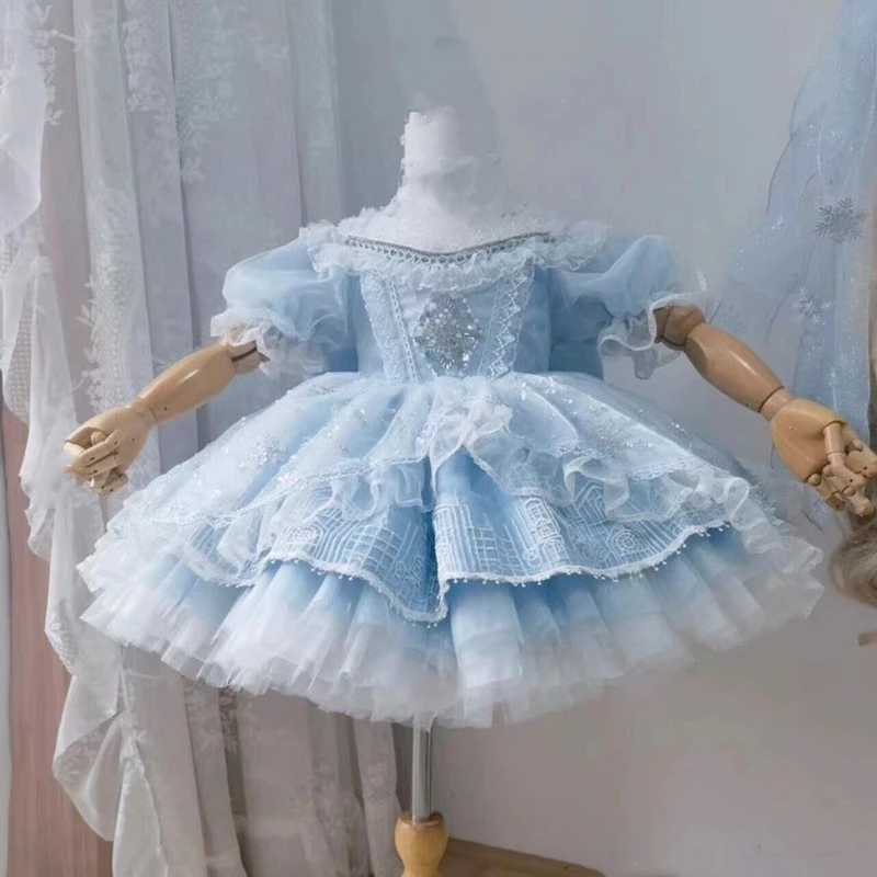 爱莎女童周岁服生日礼服公主裙洛丽塔裙子萝莉塔Lolita演出服蓝色