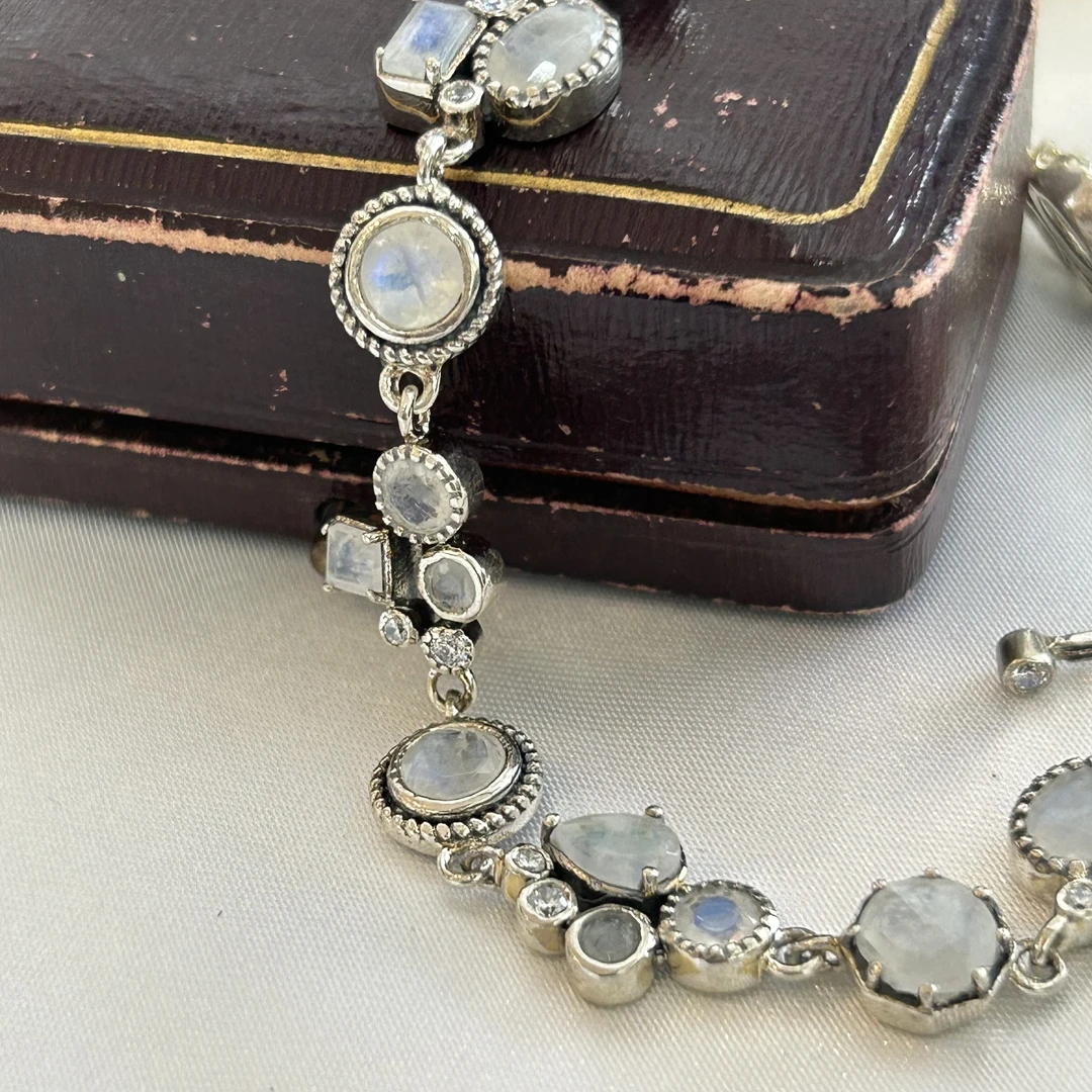 铜合金手链 布拉格antique/老物件月光石手链/镶嵌/兴颖/纯手工