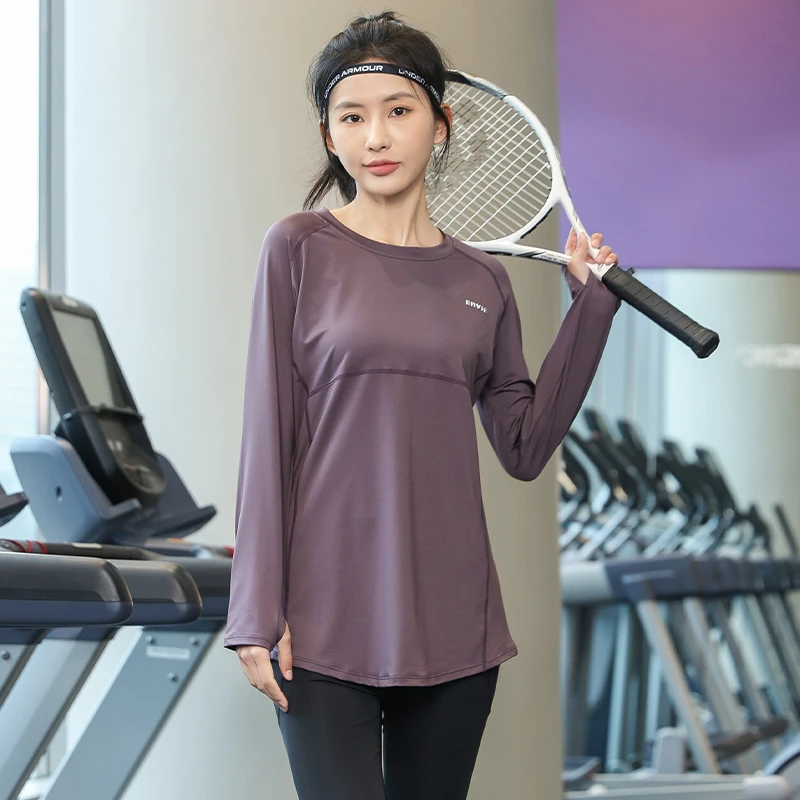 宽松运动瑜伽春长袖T恤速干上衣跑步训练健身晨跑透气瑜伽服9292