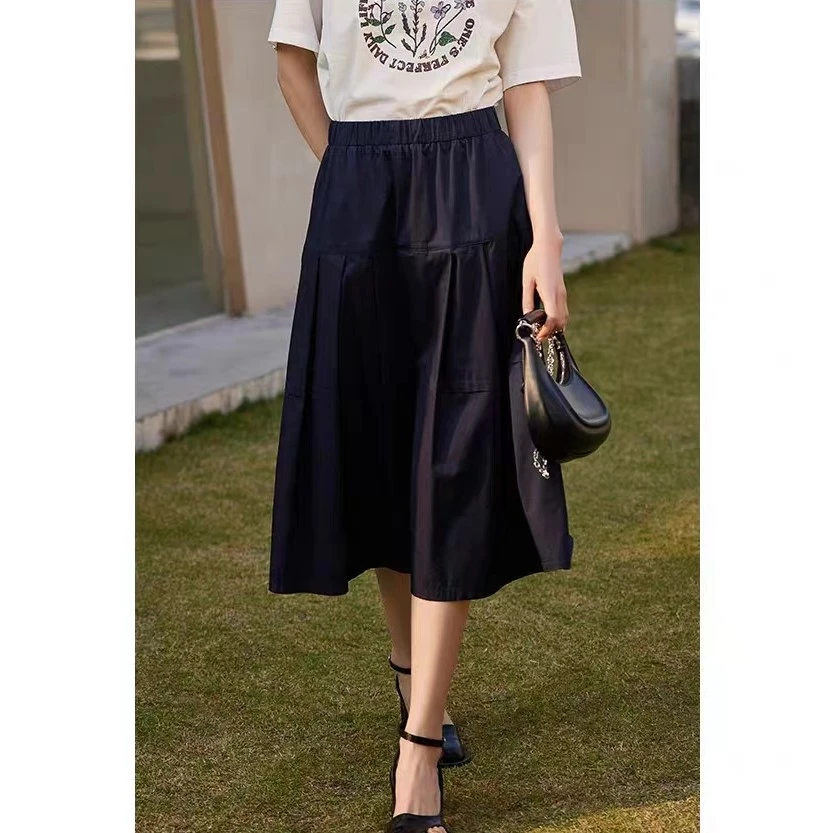 2023夏季新款时尚洋气纯色气质薄款显瘦高腰极简拼接a型半身裙