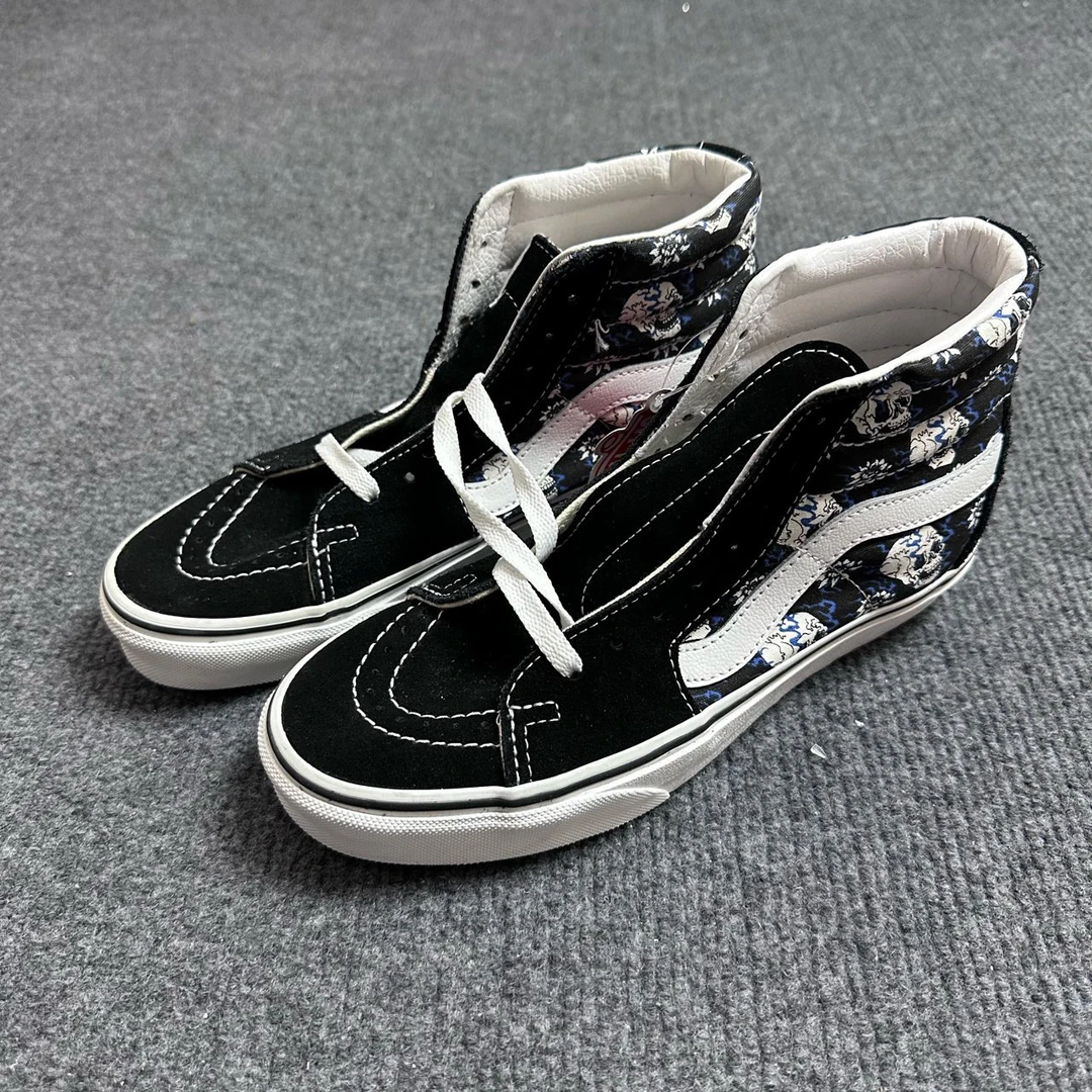 Vans SK8 骷髅花卉 高帮板鞋 黑白蓝 配盒 U3C1HJ